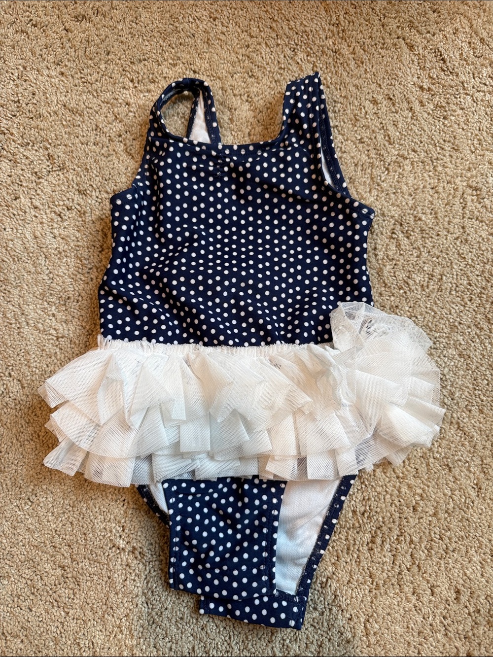 Cat & Jack Navy and White Polka Dot Tutu One-Piece Swimsuit